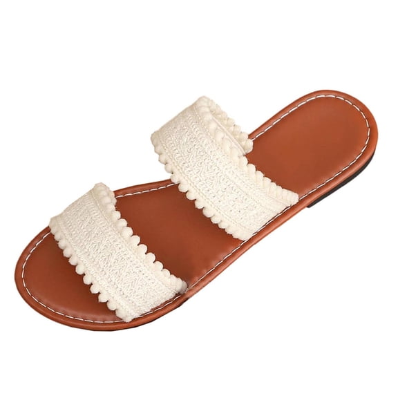 White Female Slide-On Sandals Made Of Cloth With Single Strap Design For Easy Summer Wear