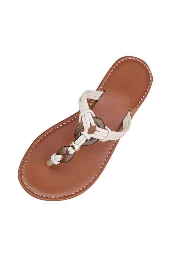 White Female Spring Summer Flip Flops Round Toe Flat Sole For Casual Outdoor Indoor Use Comfort Fit