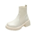 thumbnail image 1 of White Female Stylish Short Boots With Knit Elastic Cuff And Low Heel For Indoor Outdoor, 1 of 9