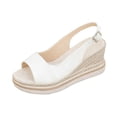 thumbnail image 1 of White Womens Open Toe Wedge Sandals Casual Comfortable Round Toe Ankle Strap Platform Pu Buckle Design Size 9.5, 1 of 9
