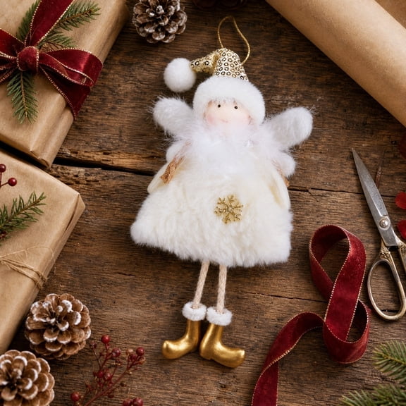 White Festive Christmas Hanging Pendant, Soft Fabric Doll Ornament with Snowflake Pattern, Creative Lightweight Decor for Christmas Tree Indoor Home Holiday Atmosphere Decoration