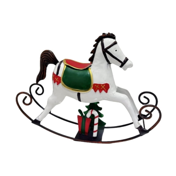 White Festive Rocking Horse Painted For Holiday Home Decor