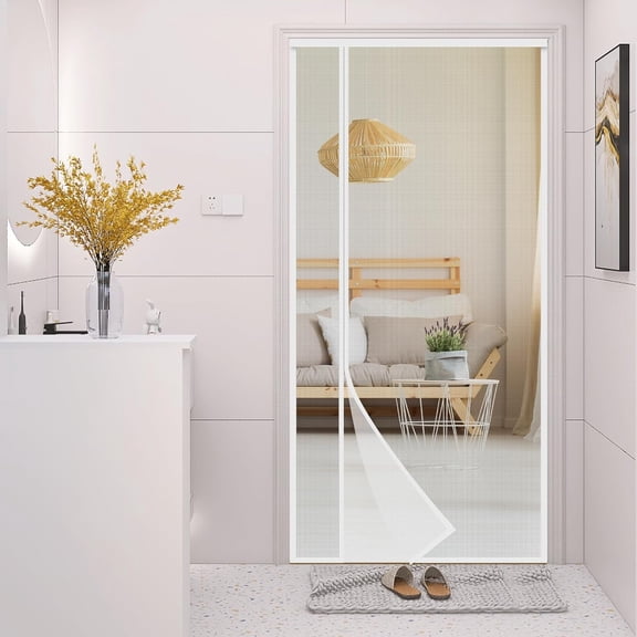 White Fiberglass Magnetic Screen Door,Reversible Left or Right Side Opening,Keep Bugs Out, Hands Free, Pet and Kid Friendly, Fits Door Size 36" x 82"