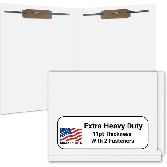 White File Folders, Made, , Two 2" Bonded Fasteners, Durable 11pt, Reinforced End Tab File Folders with 2 Prongs, Colored Medical Charts and Patient Chart, Box of 50