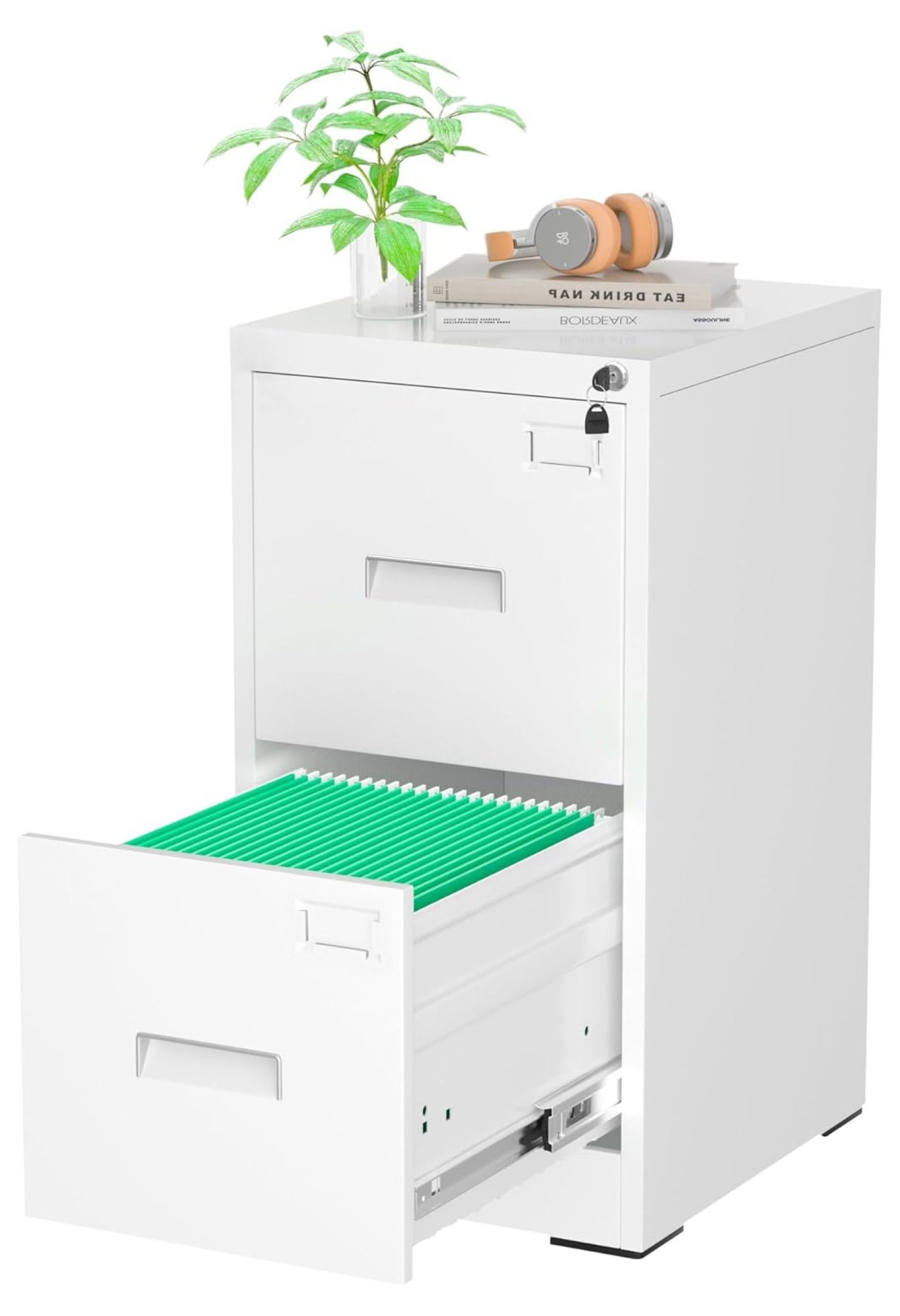 White Filing Cabinet 2 Drawer, 18” D Vertical File Cabinet with Lock ...