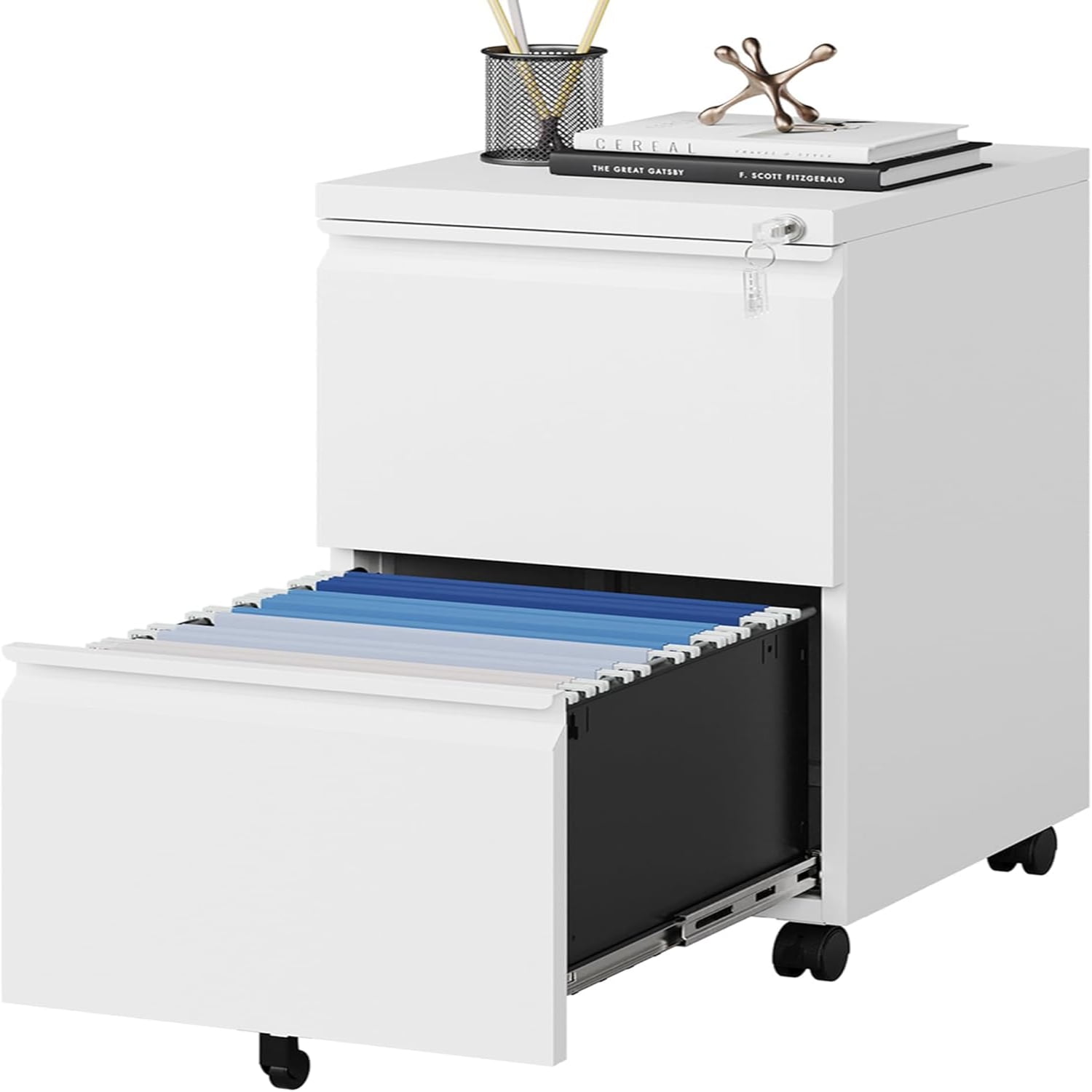White Filing 3 Drawers on Wheels Under Desk Metal Rolling File