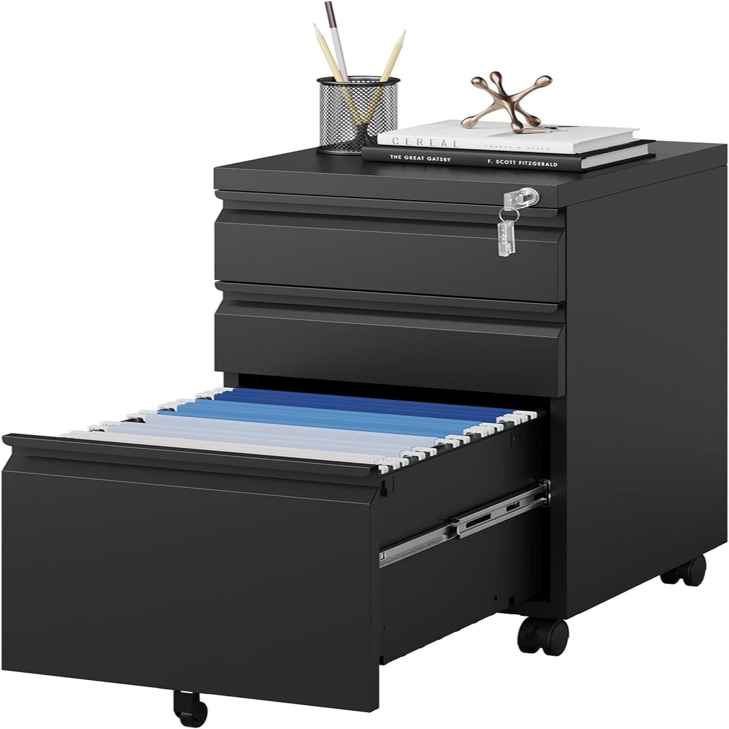 White Filing 3 Drawers on Wheels Under Desk Metal Rolling File