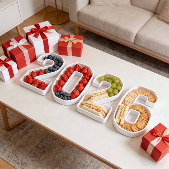 White Fillable Number 2026 Charcuterie Board Set, 2026 Number Serving Tray, 10 Inch Letter Tray, for New Year Party, Graduation Decorations