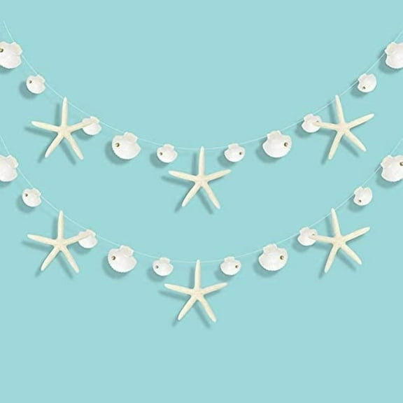 White Finger Starfish Sea Shell Garland Ocean Coastal Nautical Party Decoration Starfish Cutouts Hanging Bunting Banner Under The Sea Mermaid Wish Birthday Beach Wedding Decor