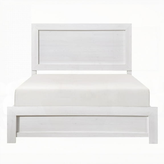White Finish 1pc Full Size Wooden Bedroom Panel Bed with Box