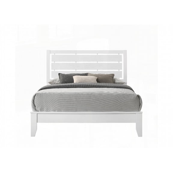 White Finish 1pc Queen Size Panel Bed Boasting Softly Curved Headboard & Slightly Tapered Feet for Bedroom