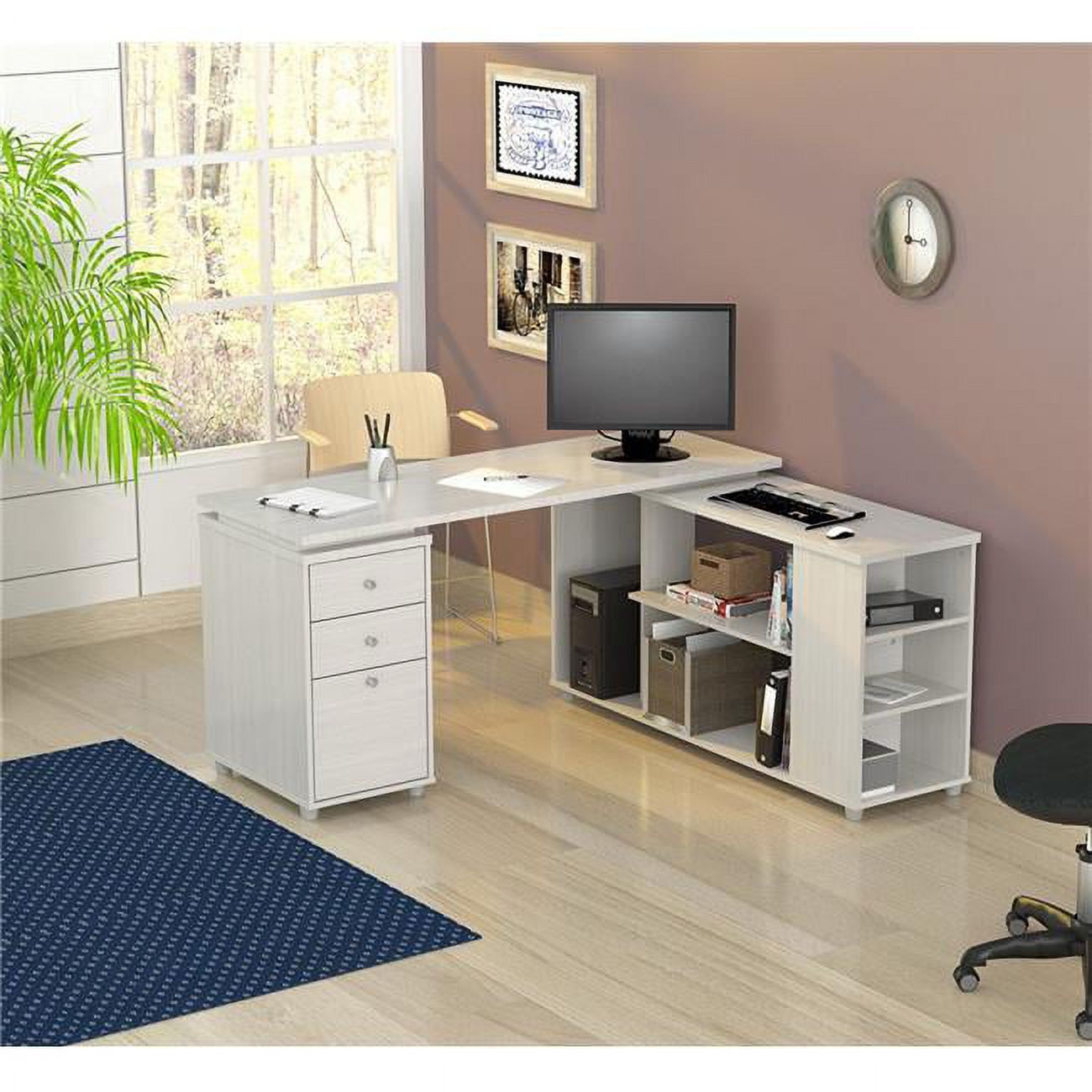 White Finish 3 Drawer L Shape Computer Desk with Storage - Walmart.com