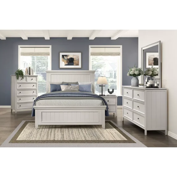 White Finish 5pc Set Bedroom King Classic Bed Nightstand Chest Dresser Mirror Classic Furniture
