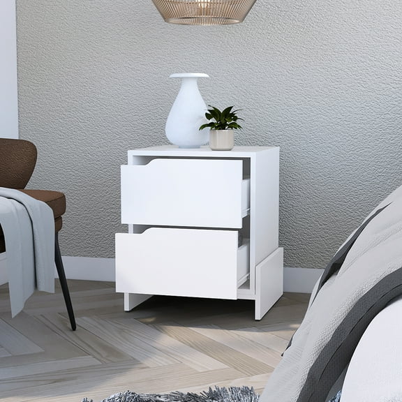 White Finish Bedside Table , 2 Drawers, And Versatile Nightstand, White, For A Home Look