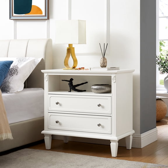 White Finish - CPAP Storage Space - Bedroom Side Table - Accommodate Equipment