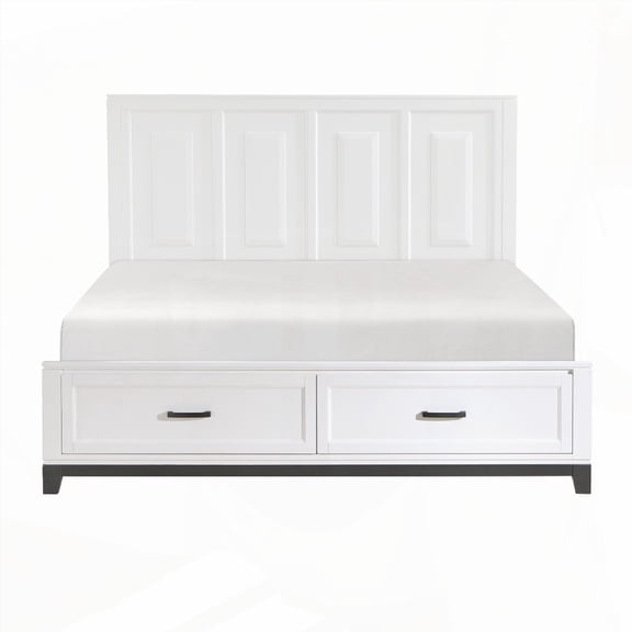White Finish California King Bed - 2-tone & Storage Drawers