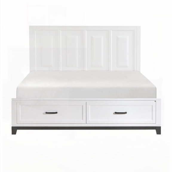 California King Size Wooden Platform Bed with Storage Drawers and White Finish for Bedroom