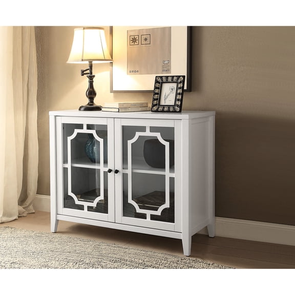 White Finish Ceara Console | Glass - Door Storage in Dining Area | Composite Wood Structure | Handles Storage Disorganization
