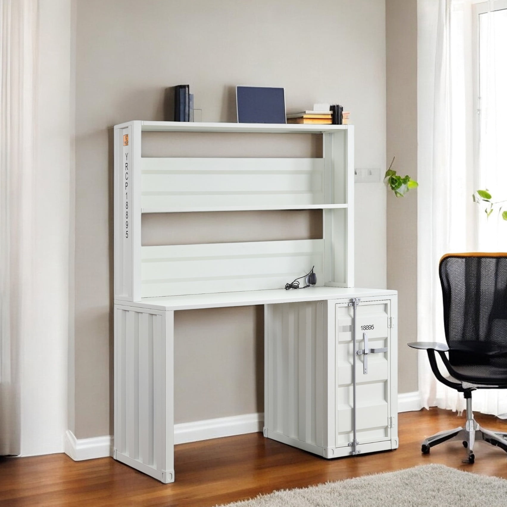 White Finish Desk with Hutch and Metal Shelf / 44inch Hutch Shelf — free download