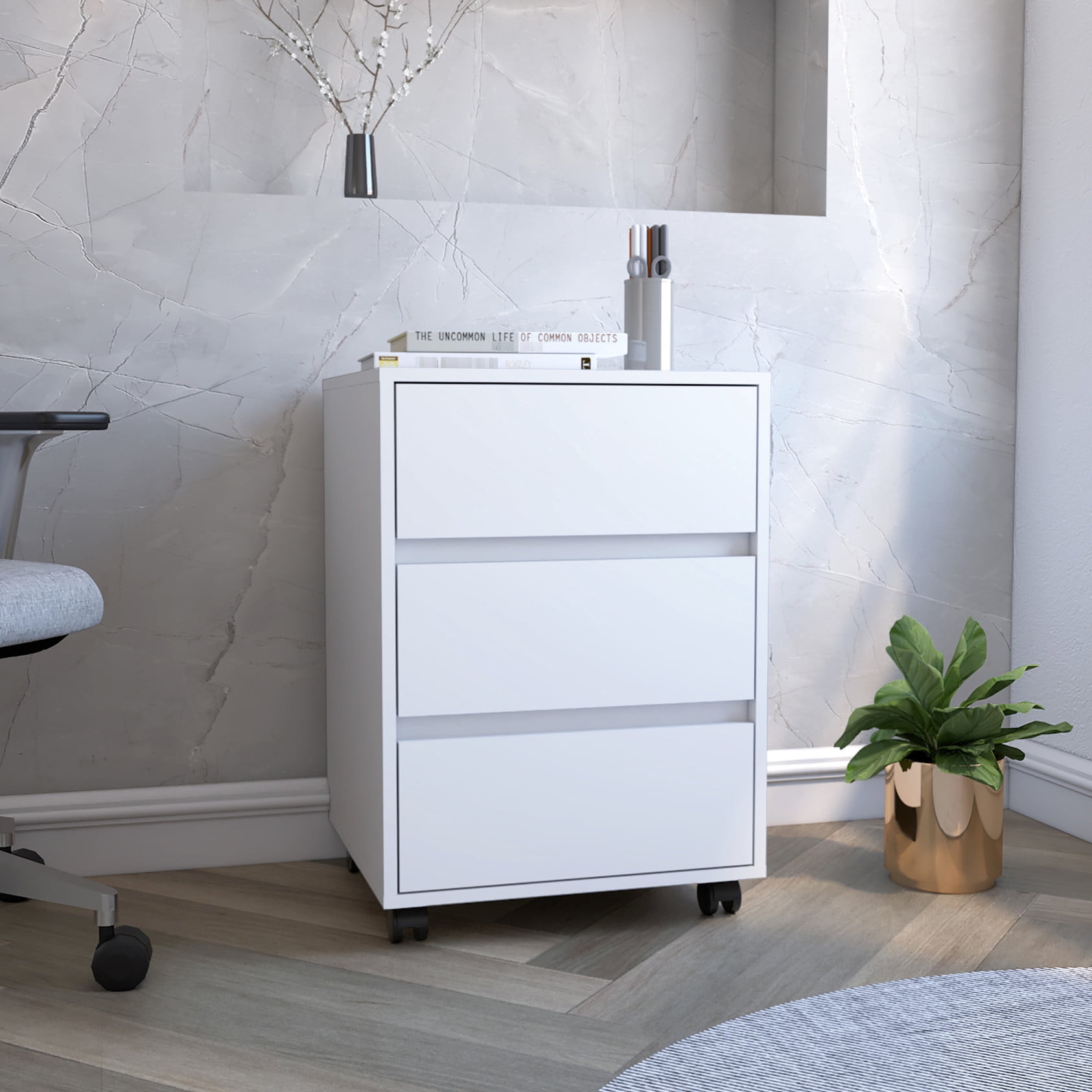 Move File Cabinets White Finish Filing Cabinet with 4 Swivel Wheels / Move Office Storage ...