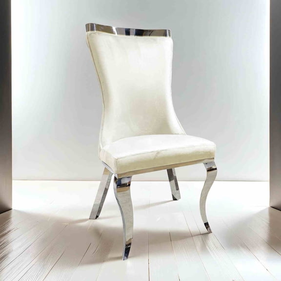 White Finish Glam Style 2pc Side Chair Silver Legs Tiger Printed Upholstered Seat Dining Room