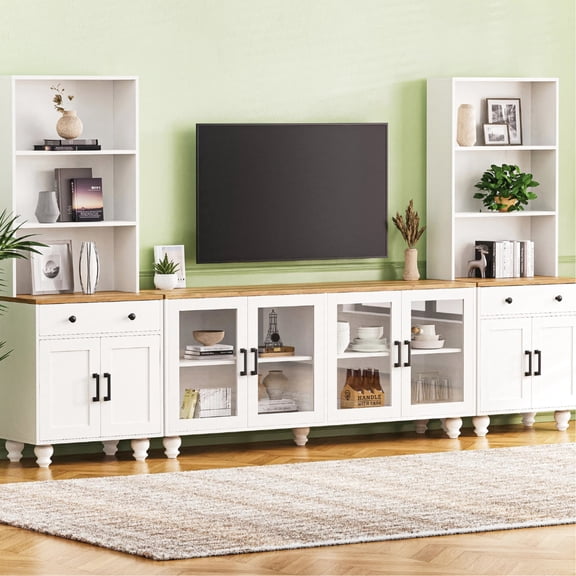 White Finish - Integrated TV Stand and Bookcase - Living Area - Abundant Storage for Collections