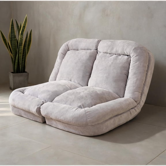 White Finish Large 2-Seat Convertible Fold-Out Sofa Bed Modern Metal and Fabric Lazy Sofa