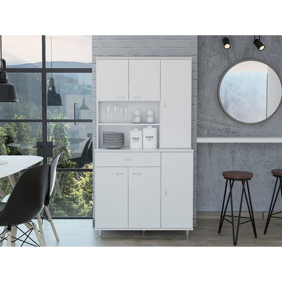 White Finish Look - Six Covered Panels - Kitchen Use - Store Household Items