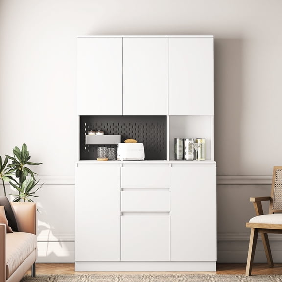 White Finish - Multiple Compartments for Storage - Kitchen Hutch - Easy to Clean Surface