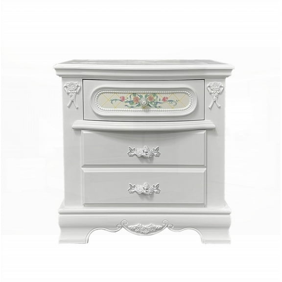 White Finish One-piece Nightstand Having Two Storage Drawers for Youth Bedroom Furnishing