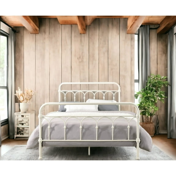 White Finish Size Bed, Metal Frame For A Peaceful And Relaxing Sleep Full Strong Graceful Spindle Design
