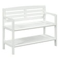 thumbnail image 1 of White Finish Solid Wood Slat Bench with High Back and Shelf, 1 of 3