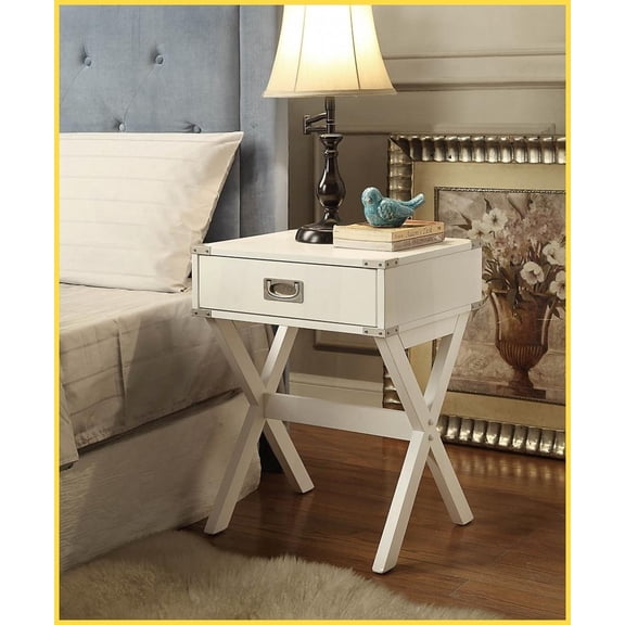White Finish Square Coffee Table for Living Room, Space-Saving with 15”x9” Drawer & 40lbs Top Capacity
