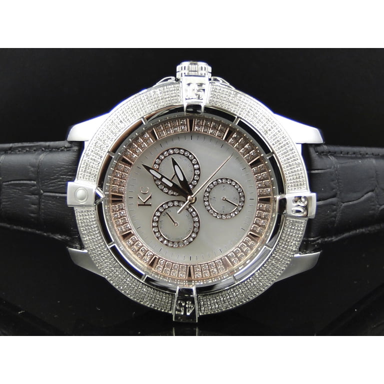 Kc Pearl dial Diamond bezel watch. White Finish Techno Com KC White Mother Pearl Face Diamond  main image 2
