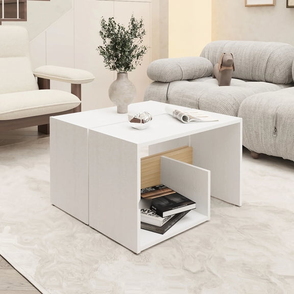 White Finish with Oak Details - Open Shelf Storage Design - Living Environment - Ample Space for Display