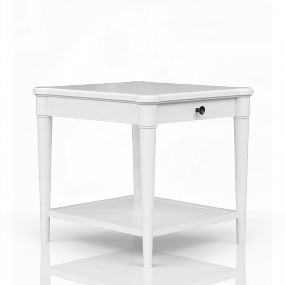 White Finished End Table with 1 Storage Drawer and Storage Shelf