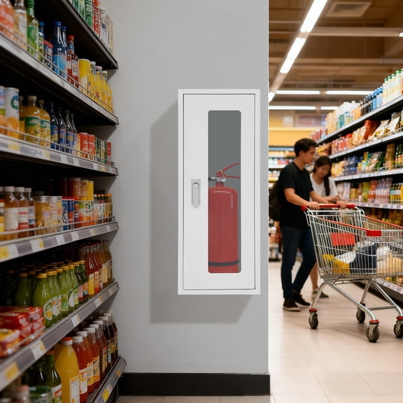 White Fire Extinguisher Cabinet Wall Mounted Storage Box 66x25x20cm