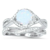 LaRaso & Co White Fire Opal Cubic Zirconia Wedding Ring Set In Sterling Silver for Women Size 7
