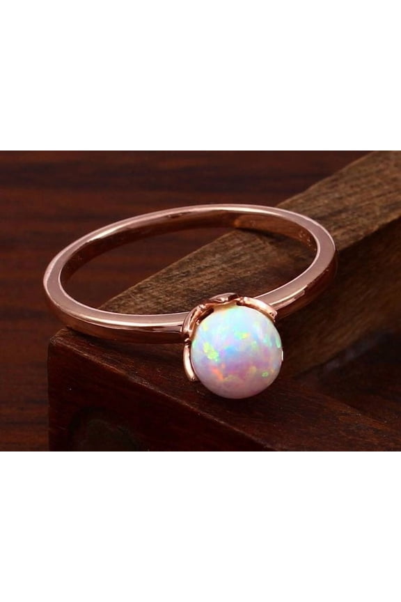 White Fire Opal Gemstone Ring, Round Shape, 925 Sterling Silver, Unique Large Opal Gemstone Ring, Promise ring Anniversary Gift For Womens .