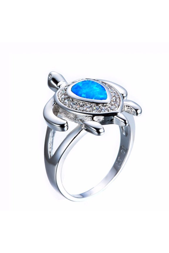 White Fire Opal Turtle Ring