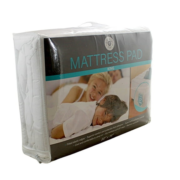 White Fitted Mattress Pad 80"x78" King Size 15" Deep Machine Washable 100% Polyester Quilted Soft Filled Bed Topper