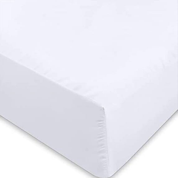 White Fitted Sheet, Hotel Quality Deep Pocket White Sheets, 1 Soft Poly-Cotton