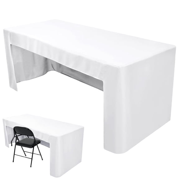White Fitted Table Covers for 6 Foot Rectangle Tables-Open Back Table Cover Washable Table Cloth for Christmas, Parties, Wedding, Banquet, Jewelry Shows, Craft Fair, Trade Show