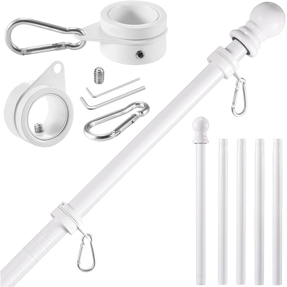 White Flag Pole Kit for Outside House, 6 FT Thickened Stainless Steel Wall Mount Flag Pole for 3x5'/ 4x6' American Flag, 1" Anti-Wrap Spinning Flagpole Rings Hardware Kits for Porch Yard