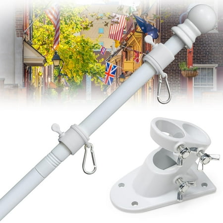 White Flag Pole with Bracket, Heavy Duty Stainless Steel for Outdoor Outside Porch, 6ft