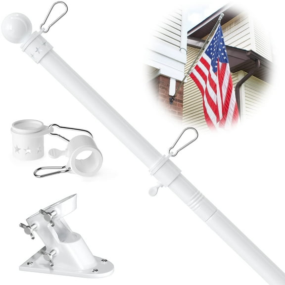 White Flag Pole with Bracket for House Outside, 6ft Stainless Steel Flagpole for Commercial Outdoor Handheld Portable Carry Use