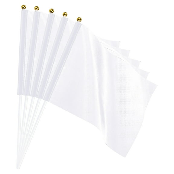 White Flag Stick, Hand Held Small Mini DIY Flag 8.2x5.5 Inch Rectangle 25 Pcs
