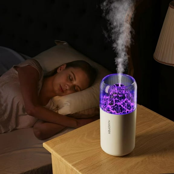 White Flame Lamp Humidifier for car,bedroom,kitchen- 11.83oz Capacity, USB Powered, Stylish Design