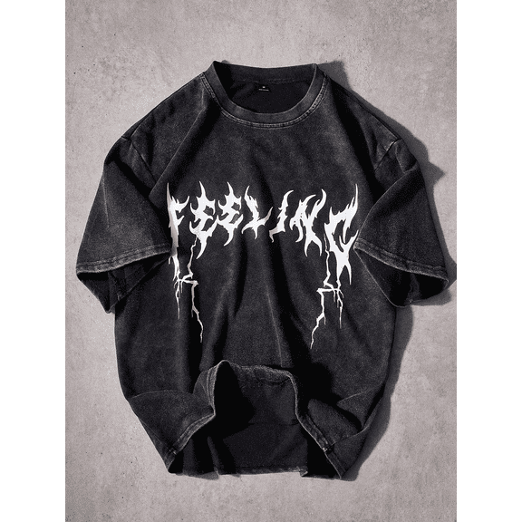 White Flame Tribal Graphic Vintage Oversized Washed Graphic High Street Grunge Y2K Short Sleeve Crewneck Cotton Unisex Tee Shirt