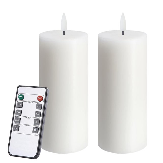 White Flameless Candles Set of 2 Flickering LED Wax Candles with